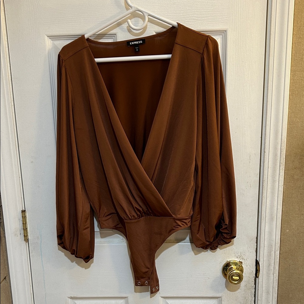 Brown Sheer V-Neck Bodysuit